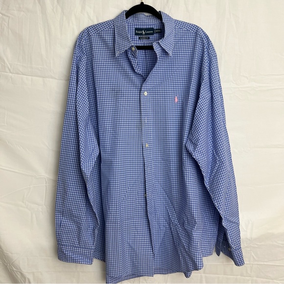 Polo Ralph Lauren Classic Fit Button Down Dress Shirt Men Sz 18 2XL Blue Striped - Picture 1 of 4